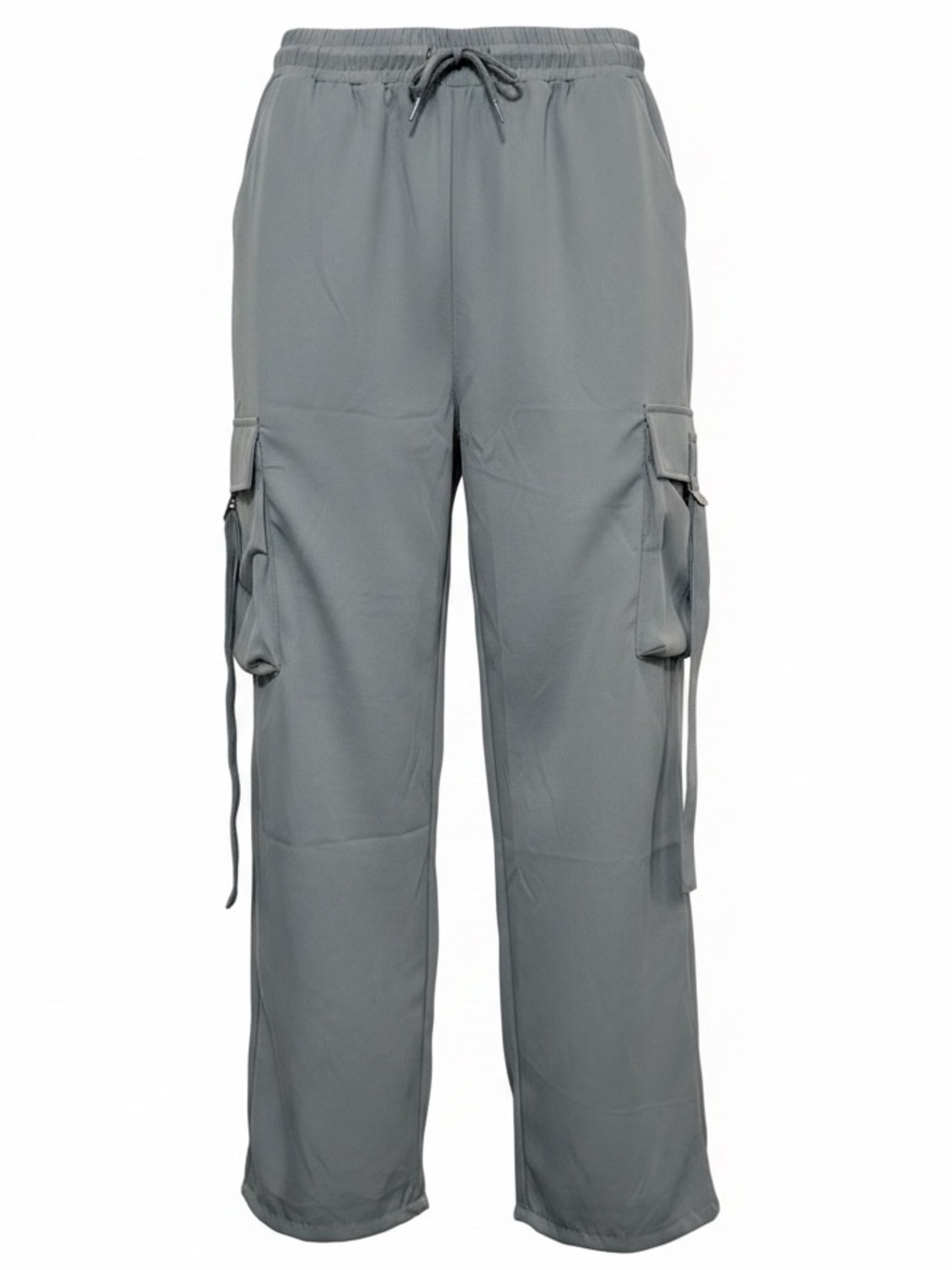 Lightweight Wide Leg Cargo Pants with Cargo Strap Gray